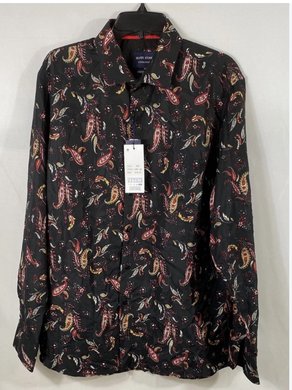 New Men’s Paisley Funky Long Sleeve Button Up Shirt Silver Stone Collection XXL